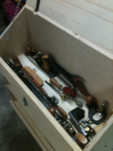 Front compartment loaded with tools